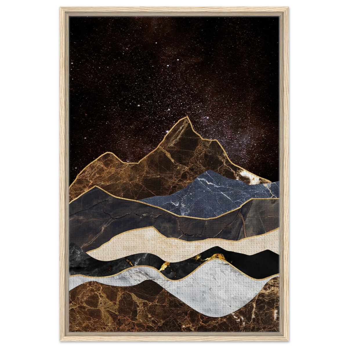 "Celestial Ridges" – Marbled Mountain Majesty | Wall Art Print - Framed Canvas - 60x90 cm / 24x36″ - Wood frame
