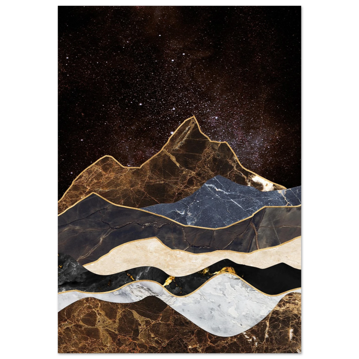 "Celestial Ridges" – Marbled Mountain Majesty | Wall Art Print - Fine Art Poster - 70x100 cm / 28x40″ - 
