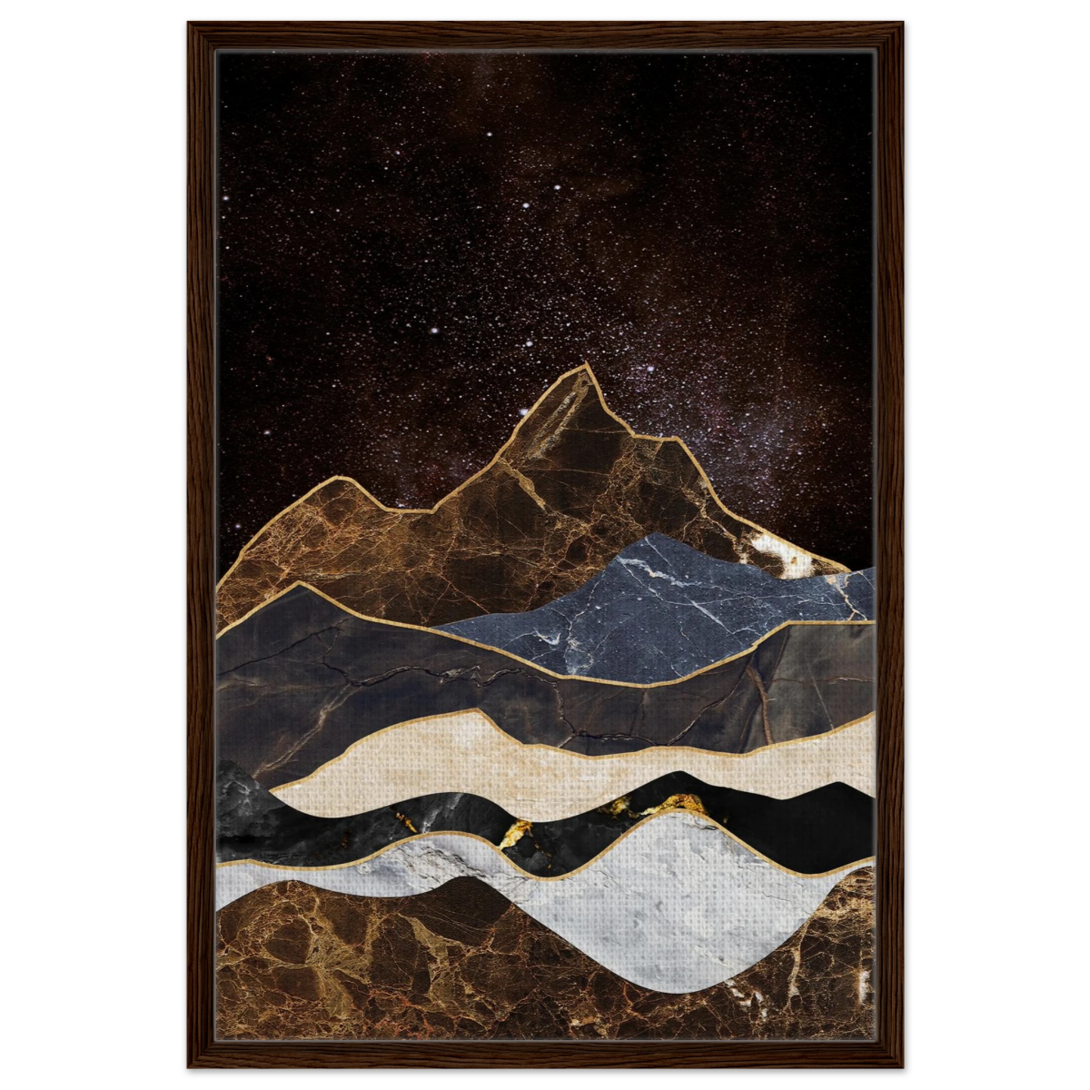 "Celestial Ridges" – Marbled Mountain Majesty | Wall Art Print - Framed Canvas - 60x90 cm / 24x36″ - Dark wood frame