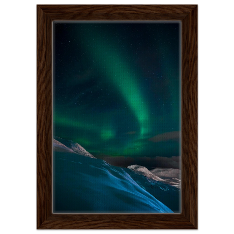 "Celestial Veil" – Dancing Lights Over Arctic Silence Fine Art Photography | Northern Lights Wall Art Print - Framed Canvas - 20x30 cm / 8x12″ - Dark wood frame