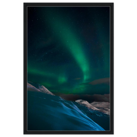 "Celestial Veil" – Dancing Lights Over Arctic Silence Fine Art Photography | Northern Lights Wall Art Print - Framed Canvas - 60x90 cm / 24x36″ - Black frame
