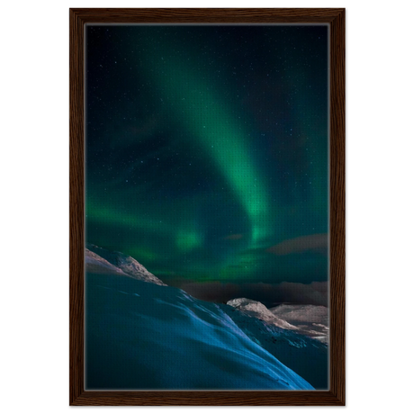 "Celestial Veil" – Dancing Lights Over Arctic Silence Fine Art Photography | Northern Lights Wall Art Print - Framed Canvas - 40x60 cm / 16x24″ - Dark wood frame