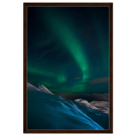 "Celestial Veil" – Dancing Lights Over Arctic Silence Fine Art Photography | Northern Lights Wall Art Print - Framed Canvas - 60x90 cm / 24x36″ - Dark wood frame