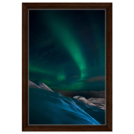 "Celestial Veil" – Dancing Lights Over Arctic Silence Fine Art Photography | Northern Lights Wall Art Print - Framed Canvas - 30x45 cm / 12x18″ - Dark wood frame