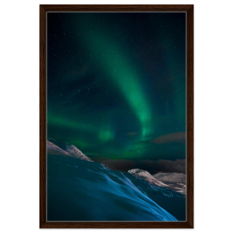 "Celestial Veil" – Dancing Lights Over Arctic Silence Fine Art Photography | Northern Lights Wall Art Print - Framed Canvas - 50x75 cm / 20x30″ - Dark wood frame