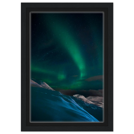 "Celestial Veil" – Dancing Lights Over Arctic Silence Fine Art Photography | Northern Lights Wall Art Print - Framed Canvas - 20x30 cm / 8x12″ - Black frame
