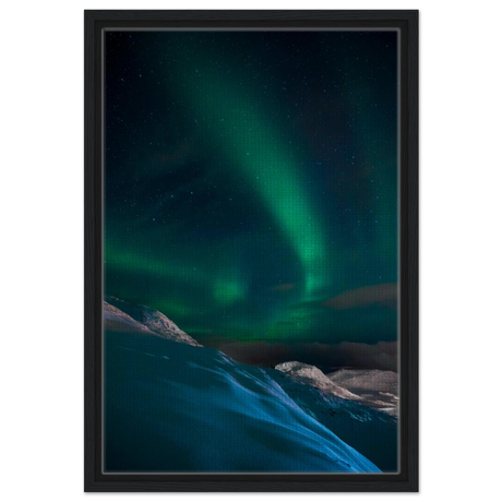 "Celestial Veil" – Dancing Lights Over Arctic Silence Fine Art Photography | Northern Lights Wall Art Print - Framed Canvas - 40x60 cm / 16x24″ - Black frame