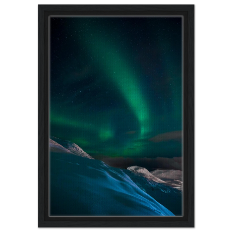 "Celestial Veil" – Dancing Lights Over Arctic Silence Fine Art Photography | Northern Lights Wall Art Print - Framed Canvas - 30x45 cm / 12x18″ - Black frame