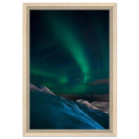 "Celestial Veil" – Dancing Lights Over Arctic Silence Fine Art Photography | Northern Lights Wall Art Print - Framed Canvas - 30x45 cm / 12x18″ - Wood frame
