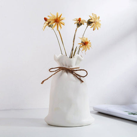 Ceramic Lucky Bag Vase – Modern Decorative Flower Vases for Home & Office - Medium Lucky Bag - White - 