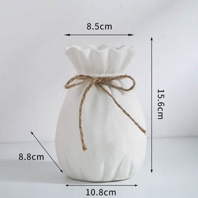 Ceramic Lucky Bag Vase – Modern Decorative Flower Vases for Home & Office - Medium Lucky Bag - White - 