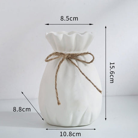 Ceramic Lucky Bag Vase – Modern Decorative Flower Vases for Home & Office - Medium Lucky Bag - White - 