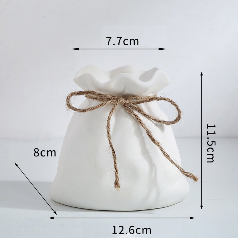 Ceramic Lucky Bag Vase – Modern Decorative Flower Vases for Home & Office - Small Lucky Bag - White - 