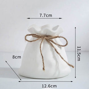 Ceramic Lucky Bag Vase – Modern Decorative Flower Vases for Home & Office - Small Lucky Bag - White - 