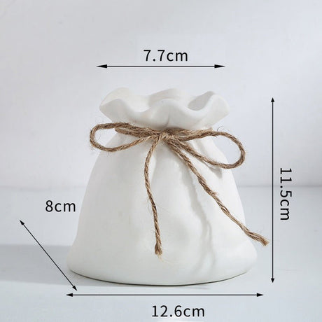 Ceramic Lucky Bag Vase – Modern Decorative Flower Vases for Home & Office - Small Lucky Bag - White - 
