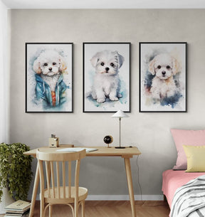 Charming Trio: Watercolor Maltese Puppy - Canvas - 30X45 CM / 12X18″ - 