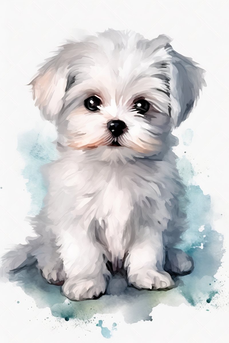 Charming Trio: Watercolor Maltese Puppy - Canvas - 30X45 CM / 12X18″ - 