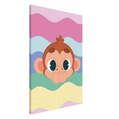 Cheeky Waves | Kids Room Baby Monkey Canvas Wall Art – Immersive Nursery Decor with Enhanced Texture - 60x90 cm / 24x36″ - Design Option 2 - 