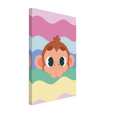 Cheeky Waves | Kids Room Baby Monkey Canvas Wall Art – Immersive Nursery Decor with Enhanced Texture - 30x45 cm / 12x18″ - Design Option 2 - 
