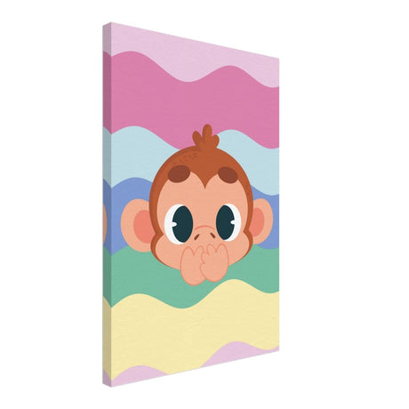 Cheeky Waves | Kids Room Baby Monkey Canvas Wall Art – Immersive Nursery Decor with Enhanced Texture - 40x60 cm / 16x24″ - Design Option 2 - 