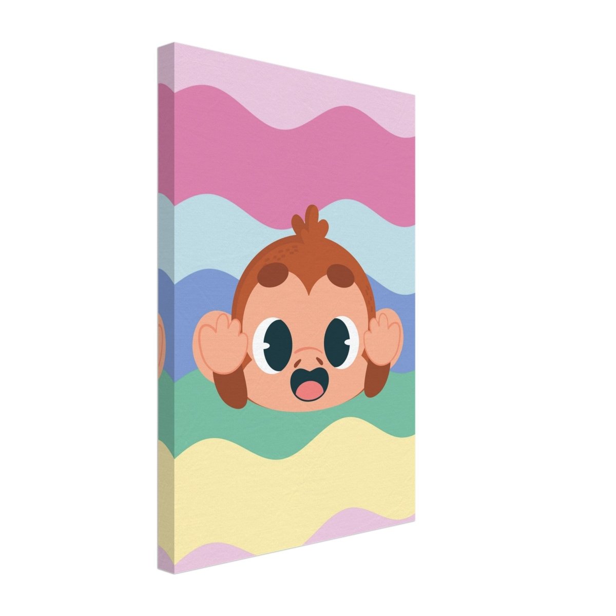 Cheeky Waves | Kids Room Baby Monkey Canvas Wall Art – Immersive Nursery Decor with Enhanced Texture - 30x45 cm / 12x18″ - Design Option 1 - 