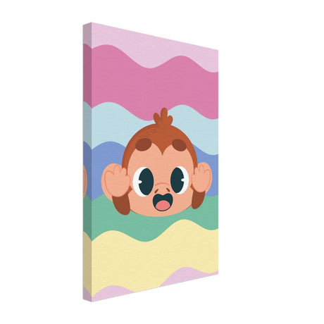Cheeky Waves | Kids Room Baby Monkey Canvas Wall Art – Immersive Nursery Decor with Enhanced Texture - 30x45 cm / 12x18″ - Design Option 1 - 