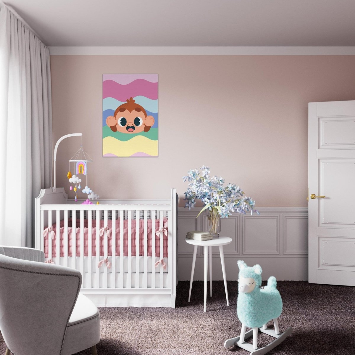 Cheeky Waves | Kids Room Baby Monkey Canvas Wall Art – Immersive Nursery Decor with Enhanced Texture - 60x90 cm / 24x36″ - Design Option 3 - 