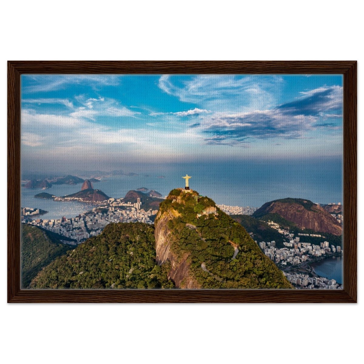 Christ the Redeemer – Guardian of Rio | Wall art print - 40x60 cm / 16x24″ - Framed Canvas - Dark wood frame