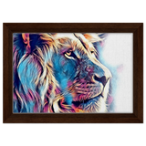 Chromatic King – Vibrant Abstract Lion Wall Art Print - Framed Canvas - 20x30 cm / 8x12″ - Dark wood frame