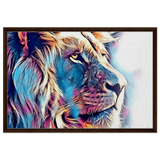 Chromatic King – Vibrant Abstract Lion Wall Art Print - Framed Canvas - 60x90 cm / 24x36″ - Dark wood frame