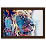 Chromatic King – Vibrant Abstract Lion Wall Art Print - Framed Canvas - 30x45 cm / 12x18″ - Dark wood frame