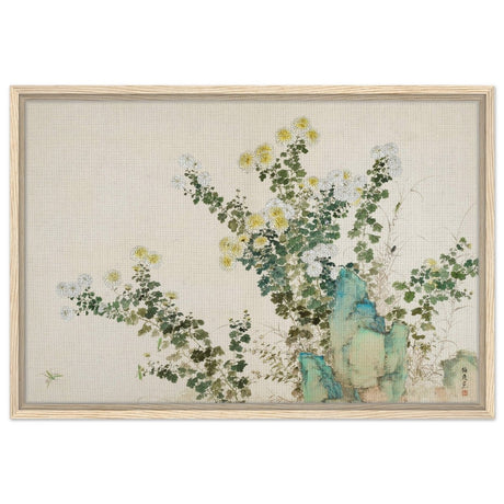 Chrysanthemum Serenity | Traditional Chinese Botanical wall art print - Framed Canvas - 50x75 cm / 20x30″ - Wood frame
