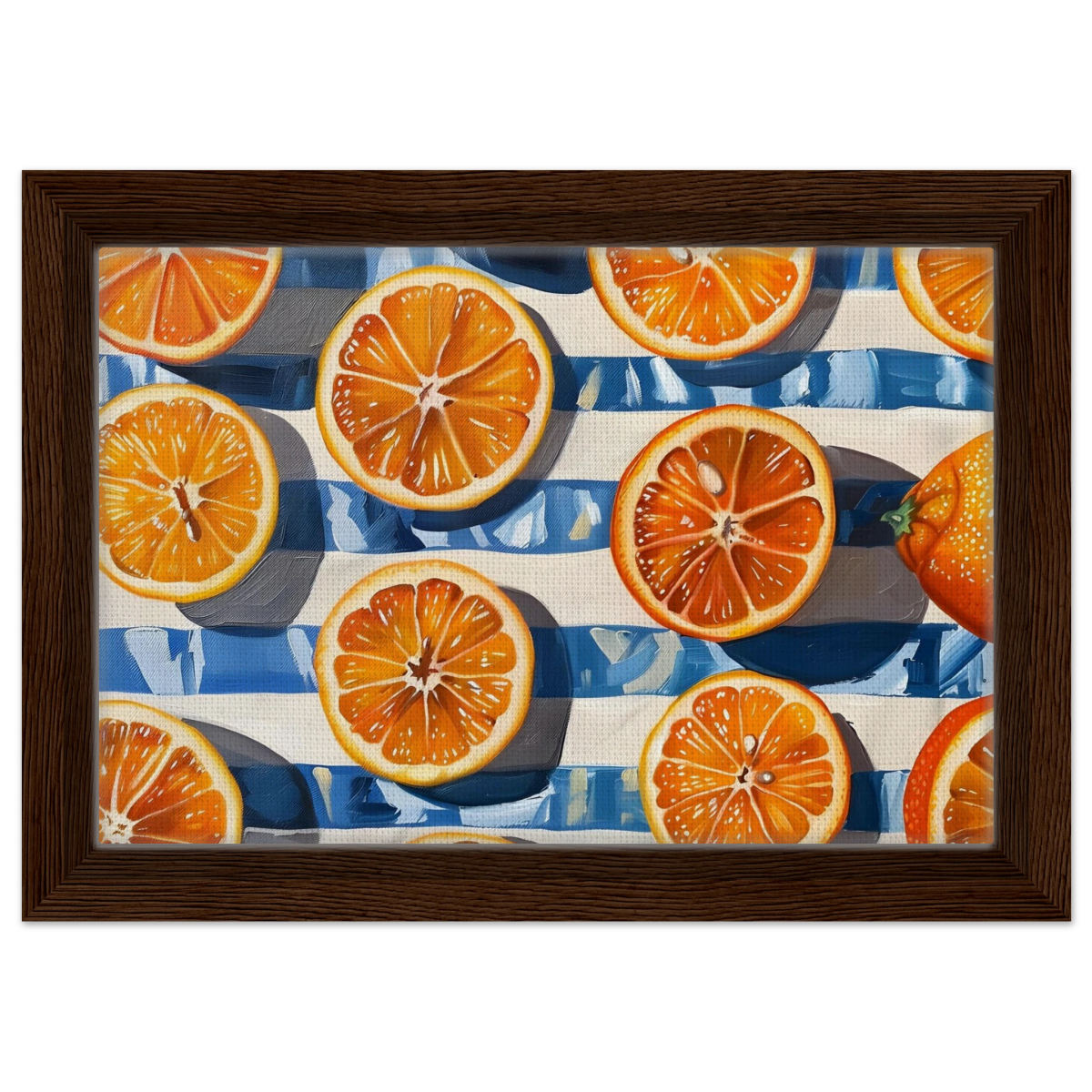 “Citrus Splash” | Wall Art Print - Framed Canvas - 20x30 cm / 8x12″ - Dark wood frame