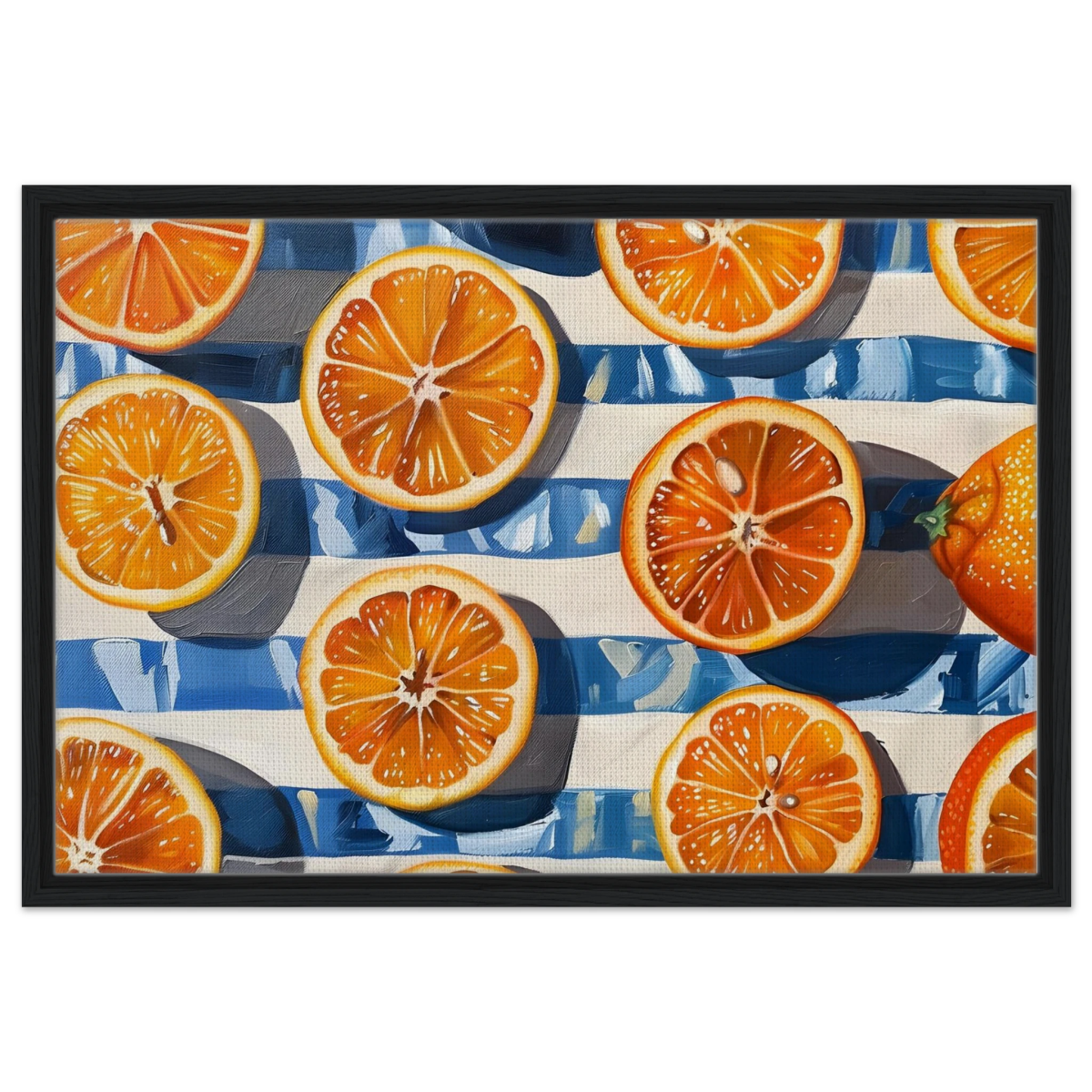 “Citrus Splash” | Wall Art Print - Framed Canvas - 50x75 cm / 20x30″ - Black frame