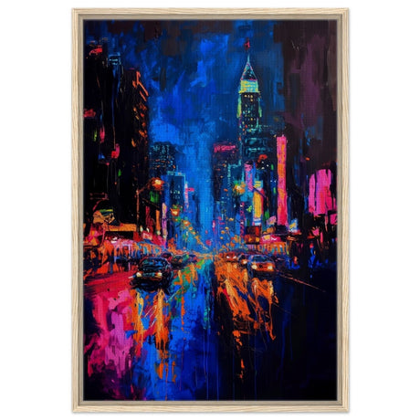 City Lights Symphony | Abstract Cityscape Art - Framed Canvas - 30x45 cm / 12x18″ - Wood frame