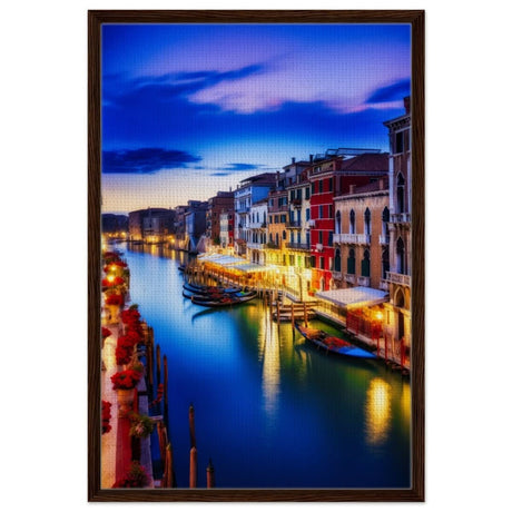 City Lights Venice Italy | Da Vinci City & Scenic Views wall art Print - Framed Canvas - 60x90 cm / 24x36″ - Dark wood frame