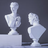 Classical Athena & Apollo Bust Sculptures – Modern Resin Artwork - Blue - 