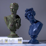 Classical Athena & Apollo Bust Sculptures – Modern Resin Artwork - Blue - 