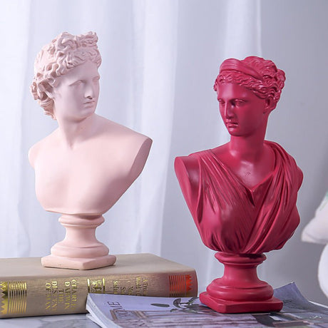 Classical Athena & Apollo Bust Sculptures – Modern Resin Artwork - Blue - 