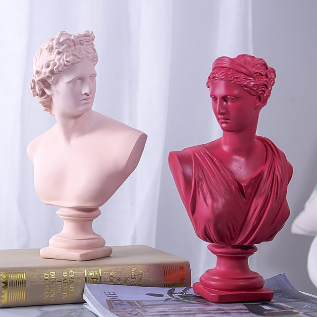 Classical Athena & Apollo Bust Sculptures – Modern Resin Artwork - Blue - 