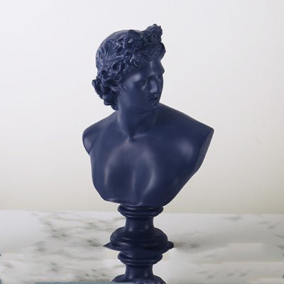 Classical Athena & Apollo Bust Sculptures – Modern Resin Artwork - Blue - 