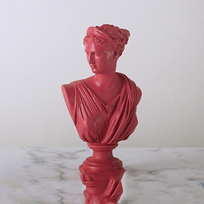 Classical Athena & Apollo Bust Sculptures – Modern Resin Artwork - Red - 