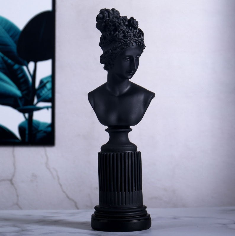 Classical Goddess Resin Bust Sculptures – Colourful Home Décor Collection (Yellow, White, Teal) - Black - 