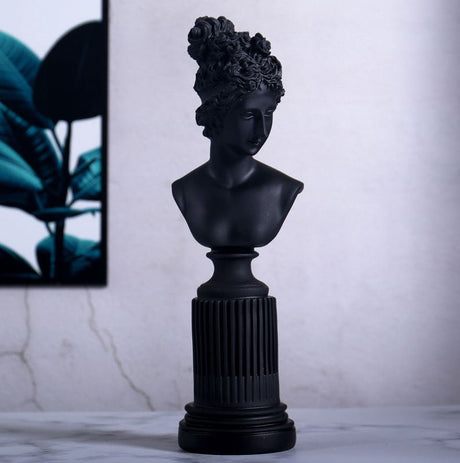Classical Goddess Resin Bust Sculptures – Colourful Home Décor Collection (Yellow, White, Teal) - Black - 