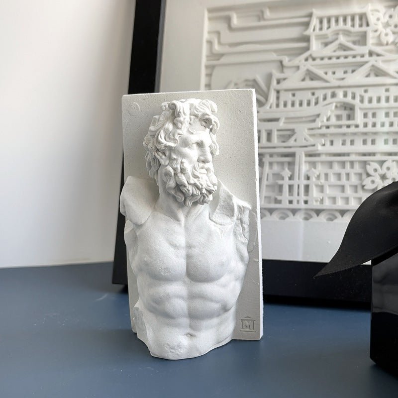 Classical Greek Bust Sculpture – Mythological Torso Décor - White - 