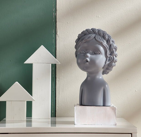 Classical Resin Head Bust Sculpture – Decorative Portrait Statue Ornament - Camoni Classic - Grey - 