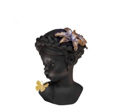 Classical Resin Head Bust Sculpture – Decorative Portrait Statue Ornament - Butterfly Muse - Bla - 