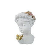 Classical Resin Head Bust Sculpture – Decorative Portrait Statue Ornament - Butterfly Muse - White - 