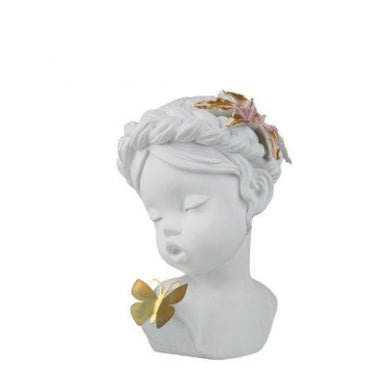 Classical Resin Head Bust Sculpture – Decorative Portrait Statue Ornament - Butterfly Muse - White - 