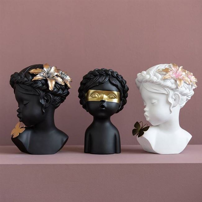 Classical Resin Head Bust Sculpture – Decorative Portrait Statue Ornament - Butterfly Muse - Bla - 